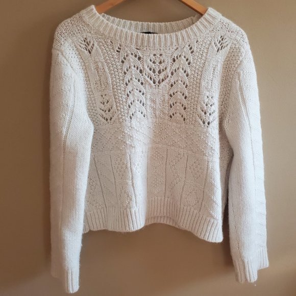 J. Crew Cream Semi Crop Cable Knit Sweater sz M - Picture 5 of 8